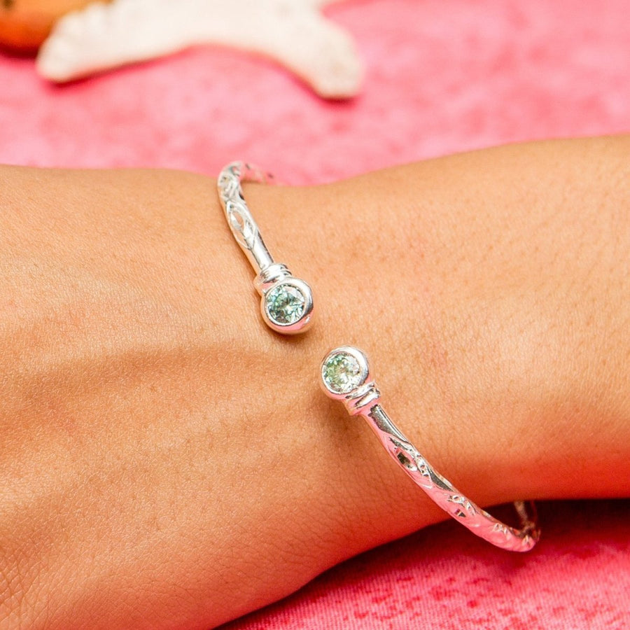 Medium Bangle with Synthetic Aquamarine March Birthstone - Bangle - Caribbijou Island Jewellery