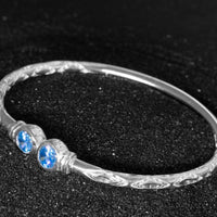 Medium Bangle with Synthetic Aquamarine March Birthstone - Bangle - Caribbijou Island Jewellery