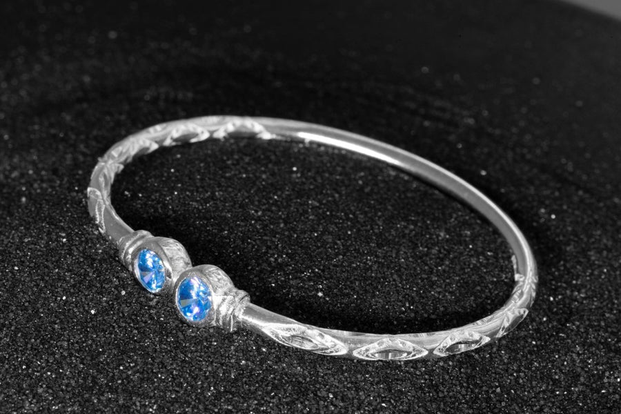 Medium Bangle with Synthetic Aquamarine March Birthstone - Bangle - Caribbijou Island Jewellery