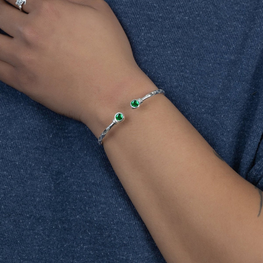 Medium Bangle with Synthetic Emerald May Birthstone - Bangle - Caribbijou Island Jewellery