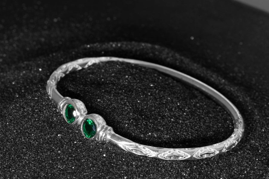 Medium Bangle with Synthetic Emerald May Birthstone - Bangle - Caribbijou Island Jewellery