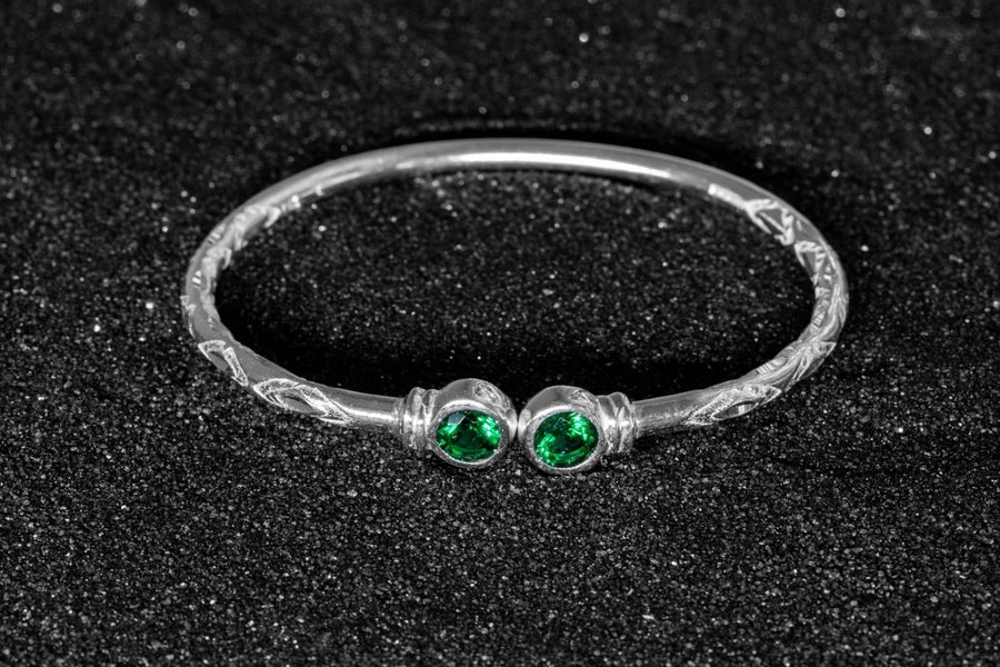 Medium Bangle with Synthetic Emerald May Birthstone - Bangle - Caribbijou Island Jewellery