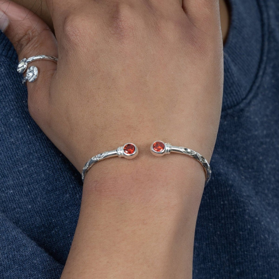 Medium Bangle with Synthetic Garnet January Birthstone - Bangle - Caribbijou Island Jewellery