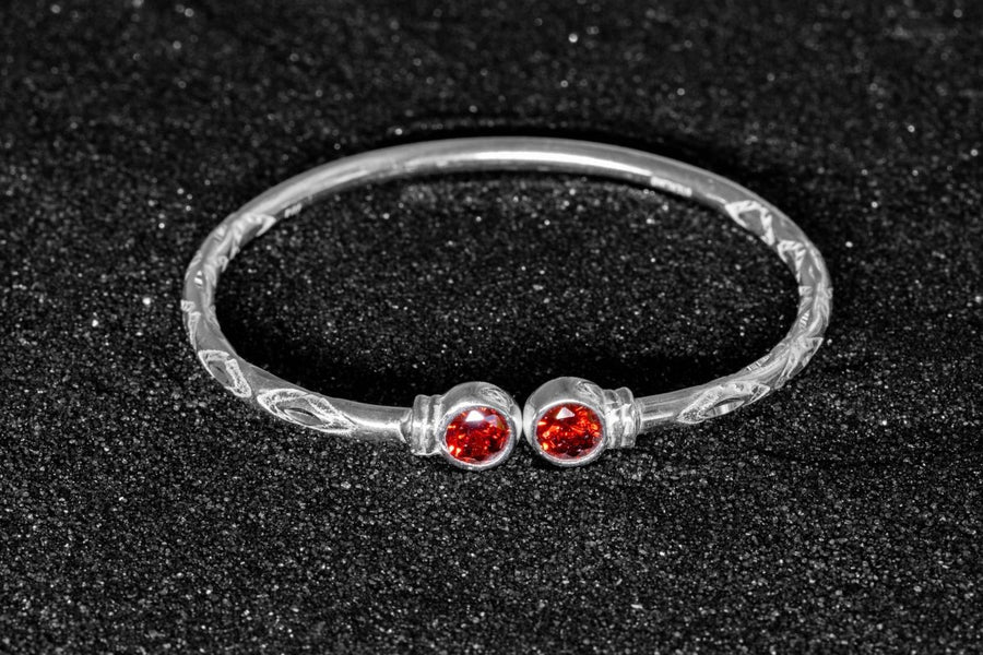 Medium Bangle with Synthetic Garnet January Birthstone - Bangle - Caribbijou Island Jewellery