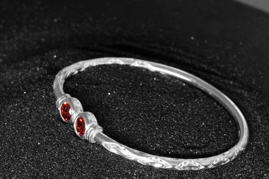 Medium Bangle with Synthetic Garnet January Birthstone - Bangle - Caribbijou Island Jewellery