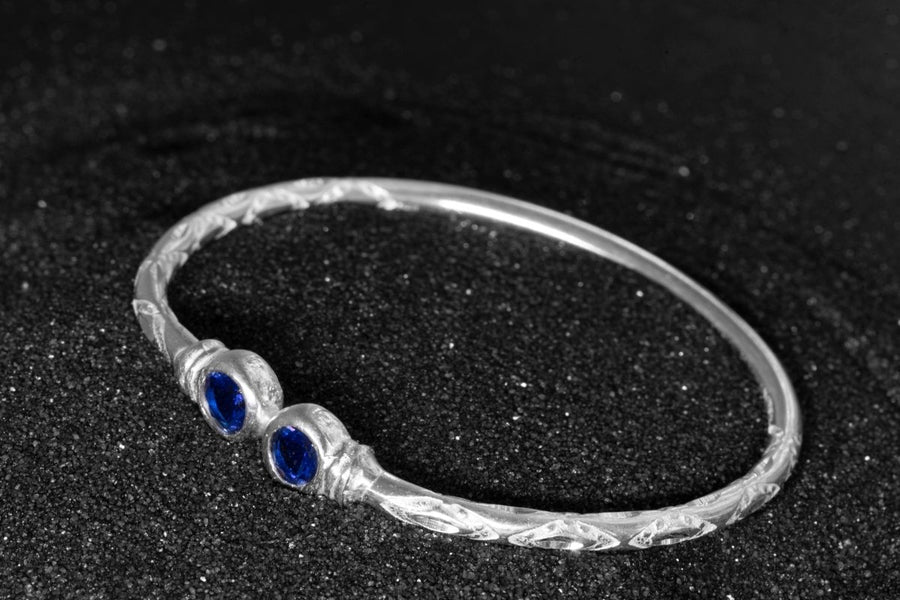 Medium Bangle with Synthetic Sapphire September Birthstone - Bangle - Caribbijou Island Jewellery