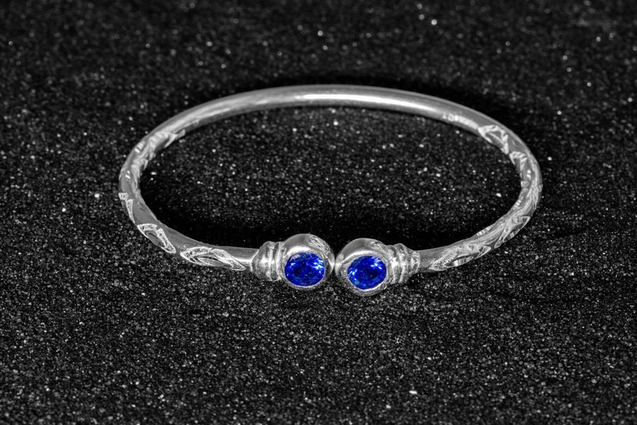 Medium Bangle with Synthetic Sapphire September Birthstone - Bangle - Caribbijou Island Jewellery