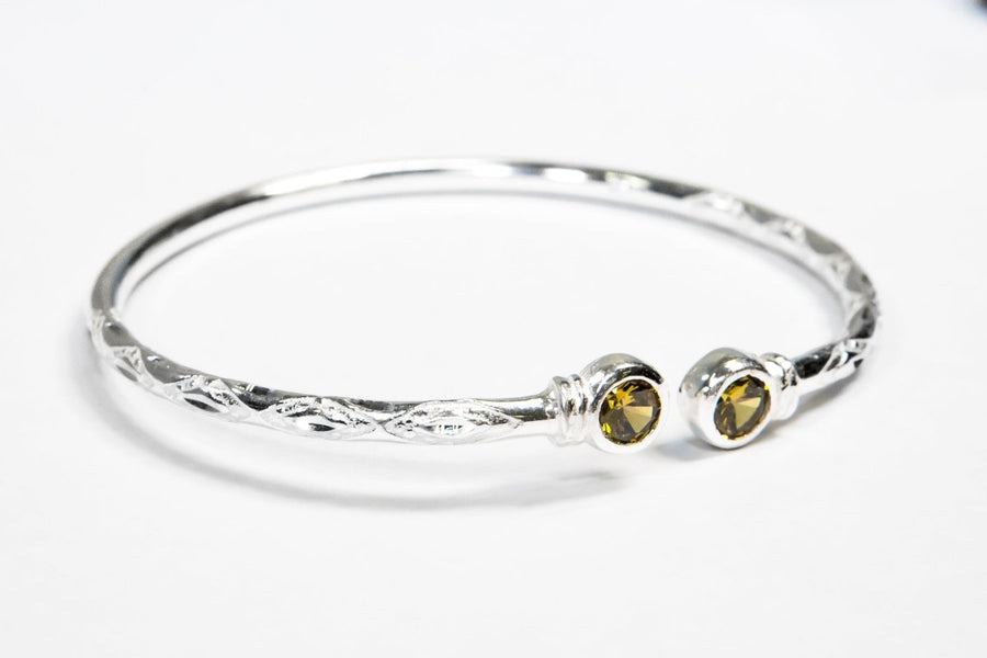 Medium Bangle with Synthetic Yellow Topaz November Birthstone - Bangle - Caribbijou Island Jewellery