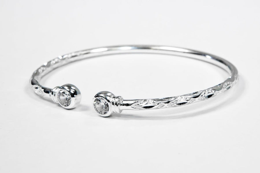 Medium Bangle with White CZ April Birthstone - Bangle - Caribbijou Island Jewellery