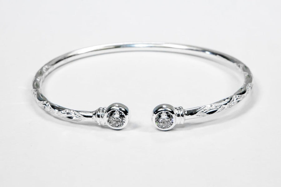 Medium Bangle with White CZ April Birthstone - Bangle - Caribbijou Island Jewellery