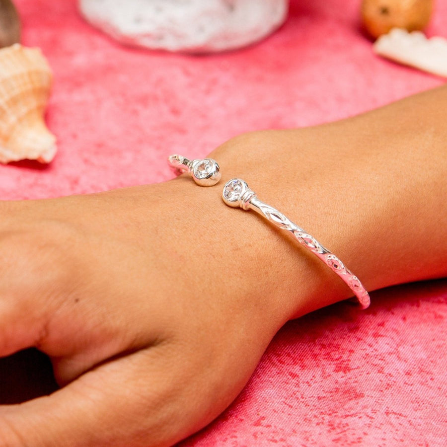 Medium Bangle with White CZ April Birthstone - Bangle - Caribbijou Island Jewellery