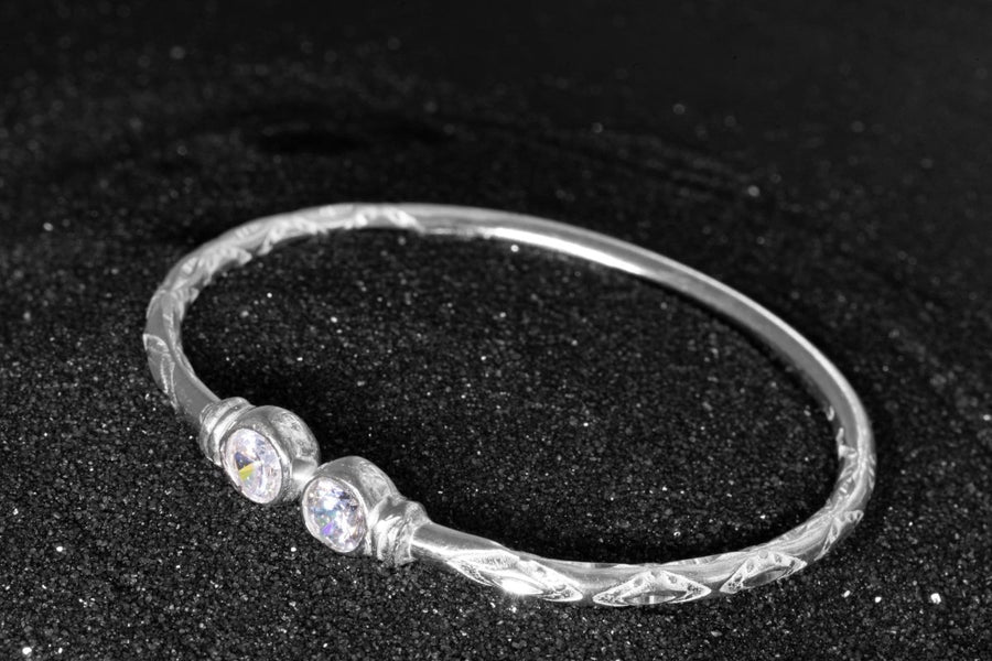 Medium Bangle with White CZ April Birthstone - Bangle - Caribbijou Island Jewellery