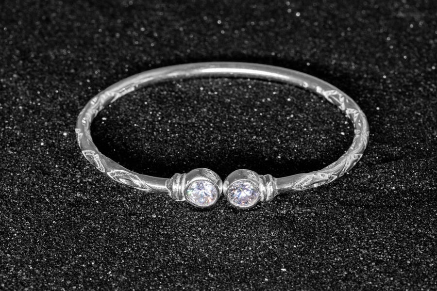 Medium Bangle with White CZ April Birthstone - Bangle - Caribbijou Island Jewellery