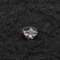 Solid Large Hibiscus Flower Ring with Red Stones - Ring - Caribbijou Island Jewellery